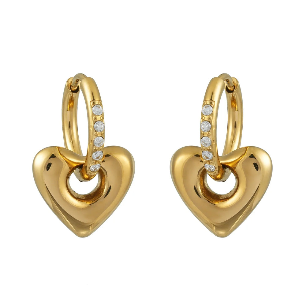 BISHAARA Or: Boucles d'oreilles créoles avec cœur incrusté de zircone – Amour éternel