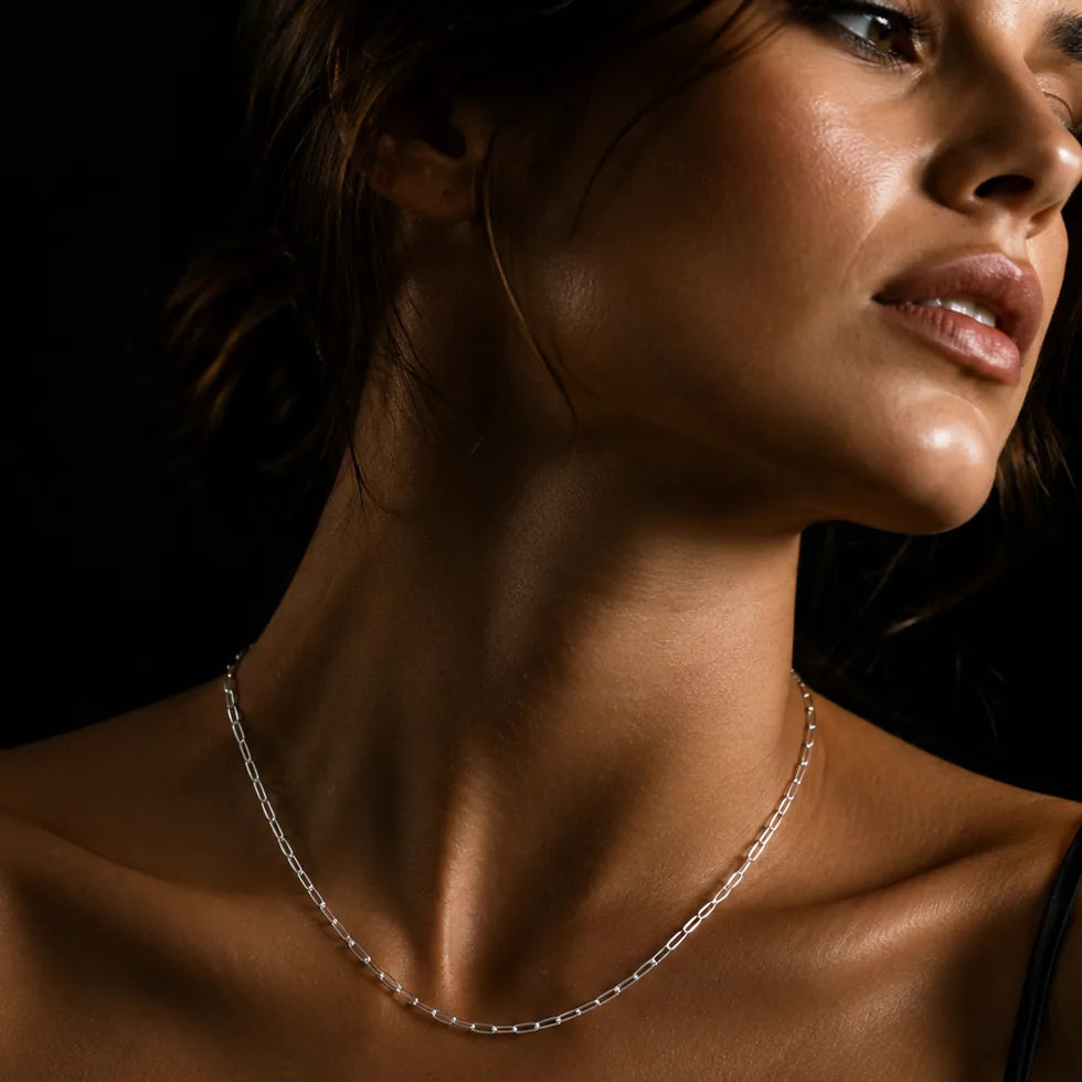 PENINA Argent : Collier essentiel quotidien à chaîne mini-maillons trombone (Hommes et Femmes)