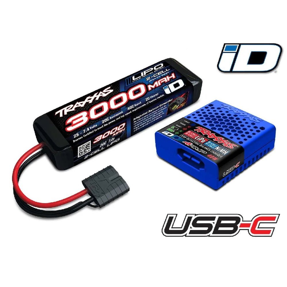Traxxas Battery/Charger Completer Pack - 2985 USB-C NiMH/LiPo iD Charger & 2827X 2S 7.4V 3000mAh LiPo iD Battery