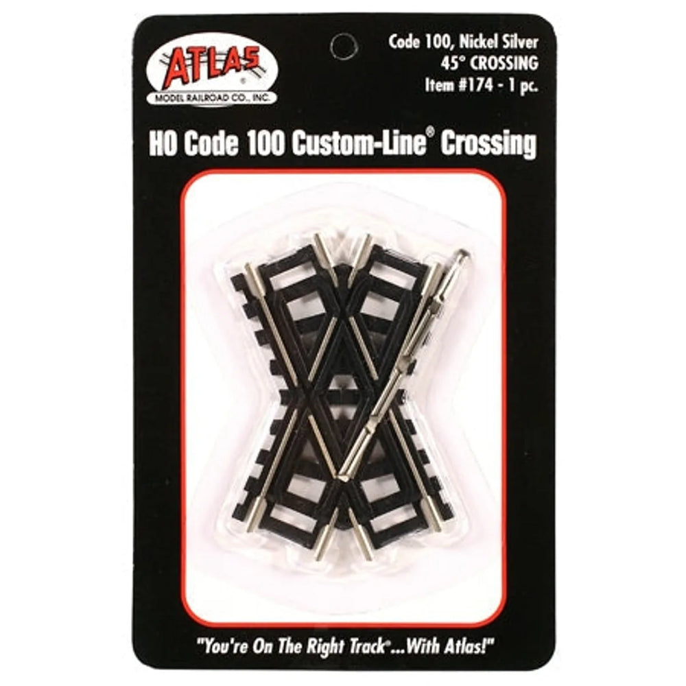 Atlas 174 HO Code 100 Traverse Personnalisée Ligne 45 Degrés 3" 7.6cm Rail Argent Nickel Attaches Noires NIB