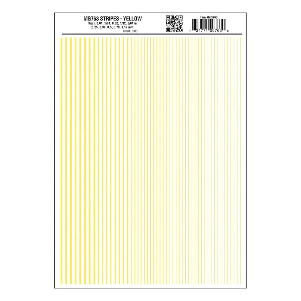 Woodland Scenics Model Graphics MG763 HO Dry Transfer Stripes Yellow Decals NIB
