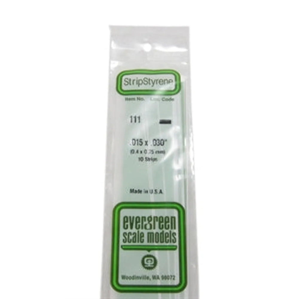 Evergreen Scale Models 111 Styrene Strip .015 X .030" (0.4 X .75 mm) 10 strips NIB
