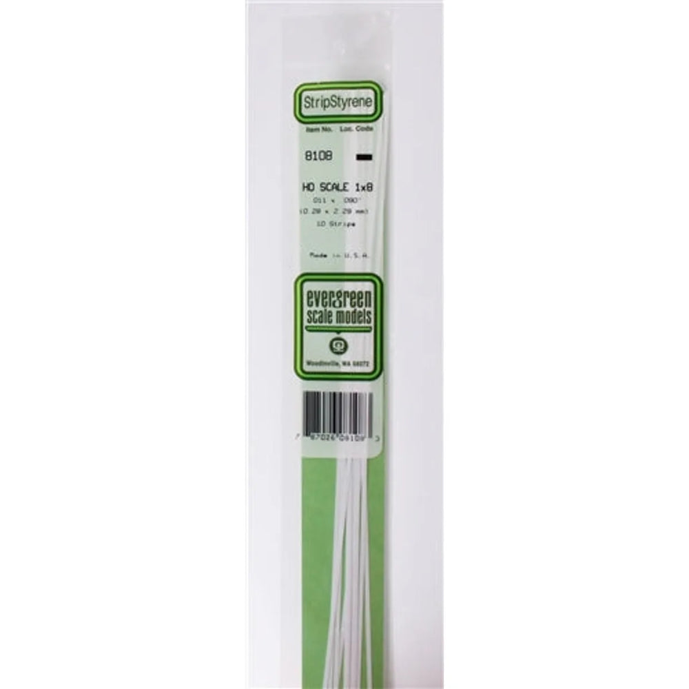 Evergreen Scale Models 8108 Styrene Strip .011 x .090" (0.28 x 2.29mm) 10 strips NIB