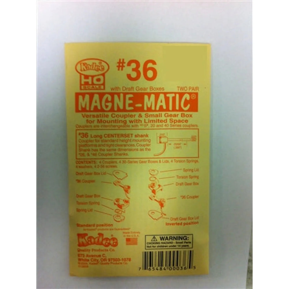 Kadee #36 HO Attelage Magne-Matic Polyvalent et Petite Boîte d'Engrenage pour Montage dans un Espace Limité Long 25/64" Centerset avec Boîtes d'Engrenage #233, 2 Paires