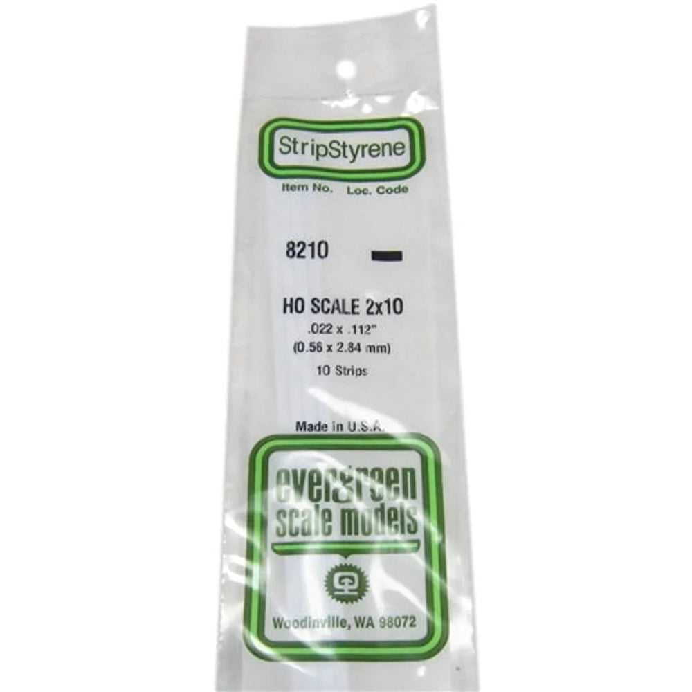 Evergreen Scale Models 8210 Styrene 2x10 .022 x .112" (0.56 x 2.84mm) 10 strips NIB