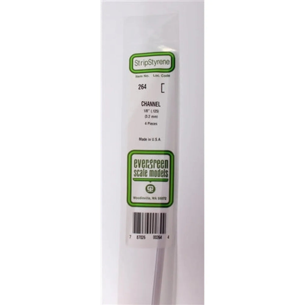 Evergreen Scale Models 264 Styrene Channel 1/8" (.125") (3.2mm) 4 pieces NIB