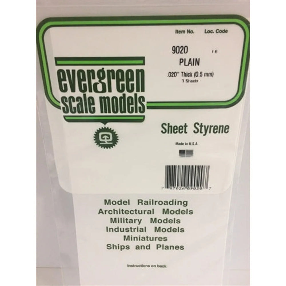Evergreen Scale Models 19020 Feuille de styrène unie 12 x 24" .020" (30,5 x 61 cm 0,05 cm) NEUF
