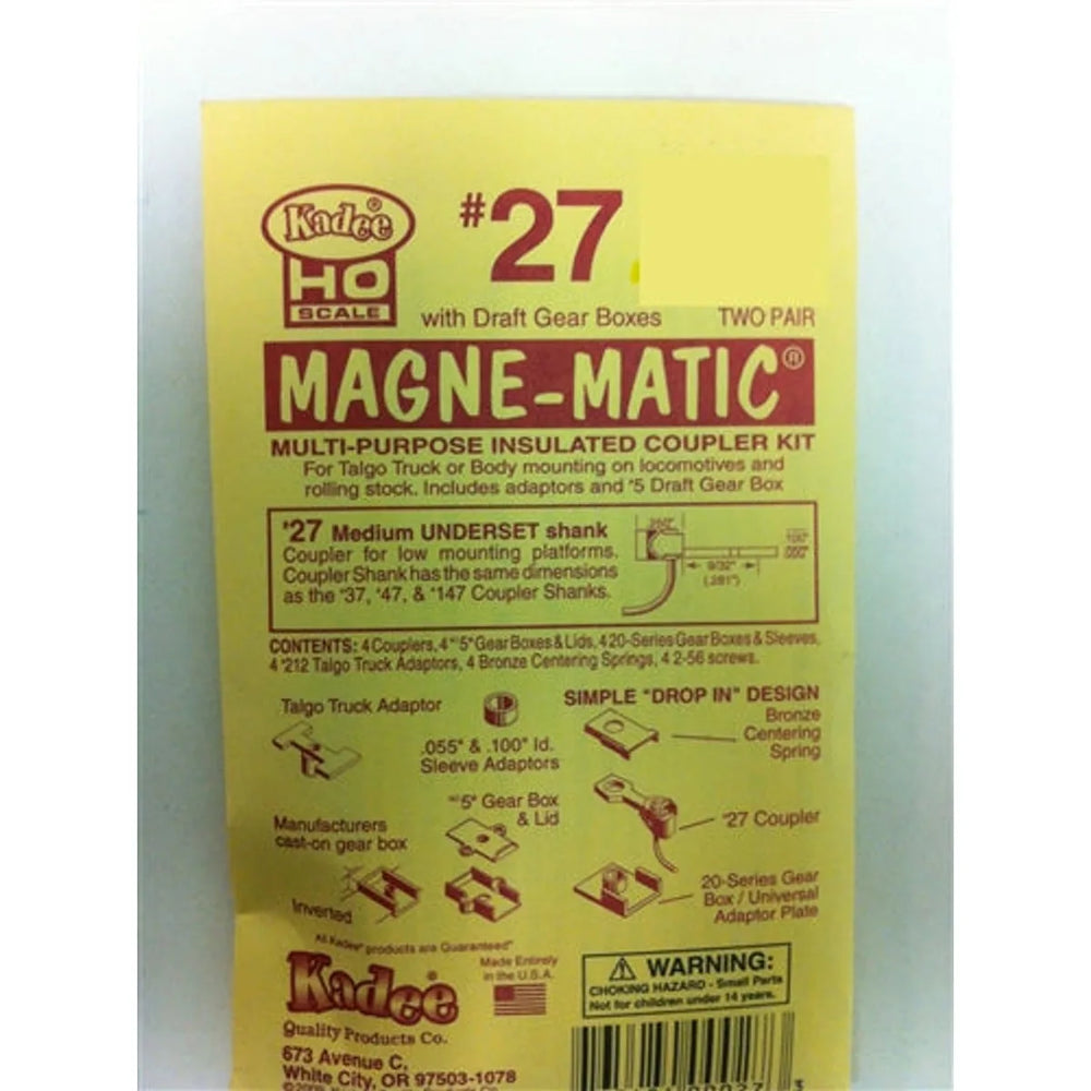 Kadee #27 HO Magne-Matic Ensemble d'attelage isolant polyvalent Moyen 9/32" sous-élevé avec boîte d'engrenage #213 et #232 et adaptateurs de bogie Talgo 2 paires