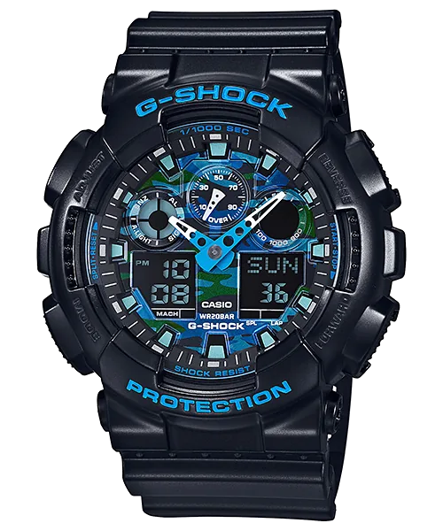 CASIO G-Shock Analogique-Numérique Camouflage Noir/Bleu | GA100CB-1A