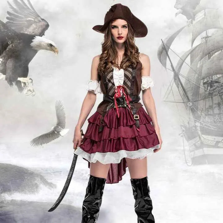Déguisement d'Halloween pour femme – Ensemble complet avec manteau, jupe et accessoires
