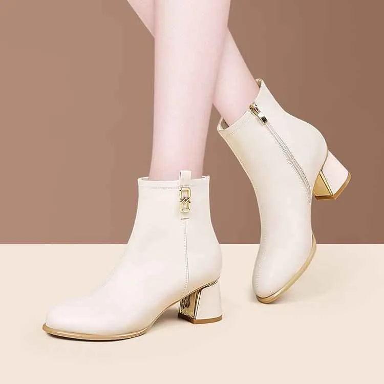 Bottines à talons blocs pour femmes – Bout pointu, fermeture éclair latérale, style mode