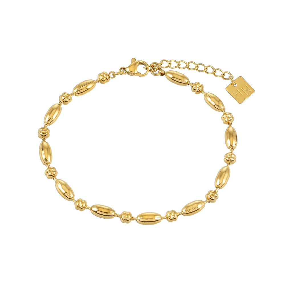 ADIATA Or : Bracelet à perles ovales polies – Bijou audacieux sculpté