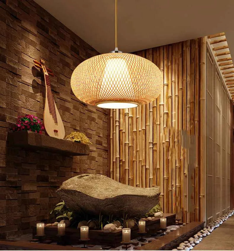 Lampe suspendue cage à oiseaux en bambou – Luminaire de plafond style oriental pour restaurant et maison