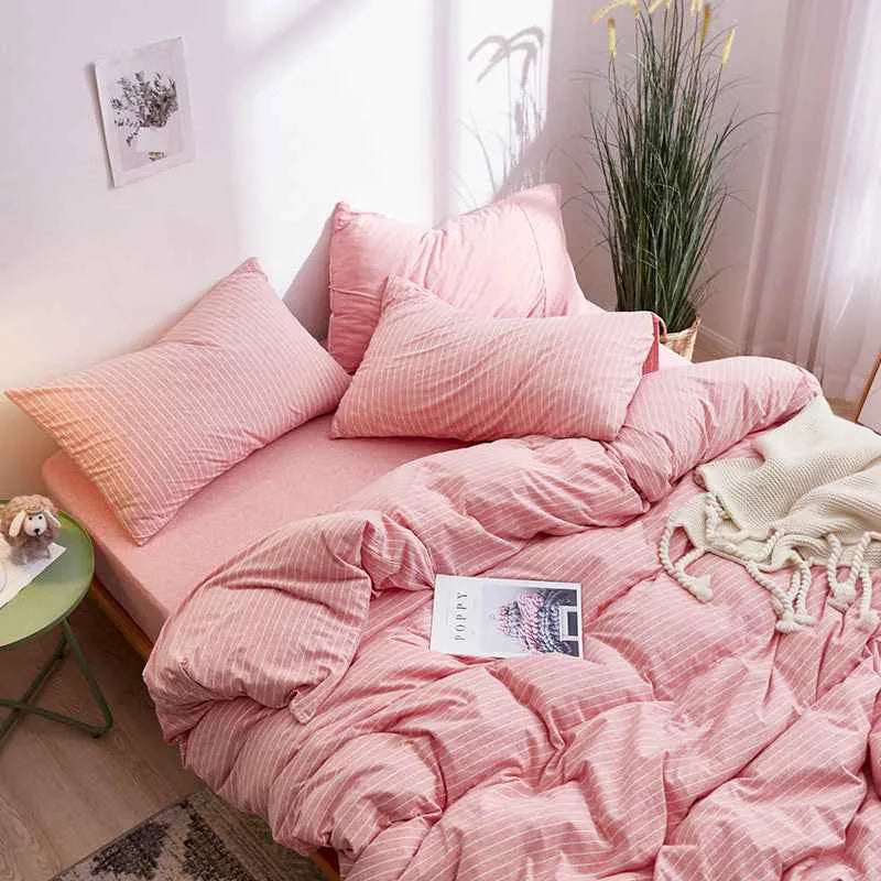 Ensemble de literie 4 pièces 100 % coton rayé – Style japonais en coton Tianzhu