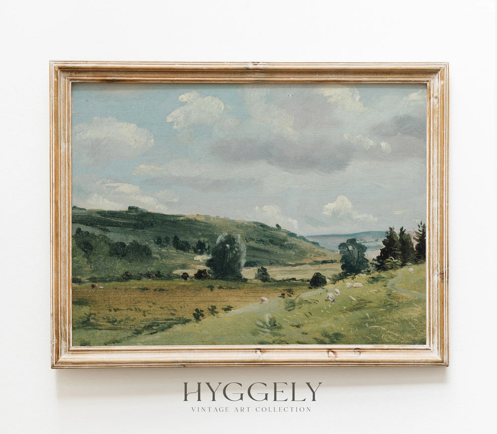 Impression d'art paysage champ verdoyant vintage L0159