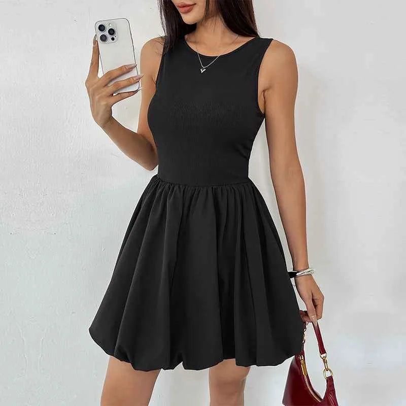 Robe d'été unie pour femmes – Robe décontractée sans manches pour tous les jours