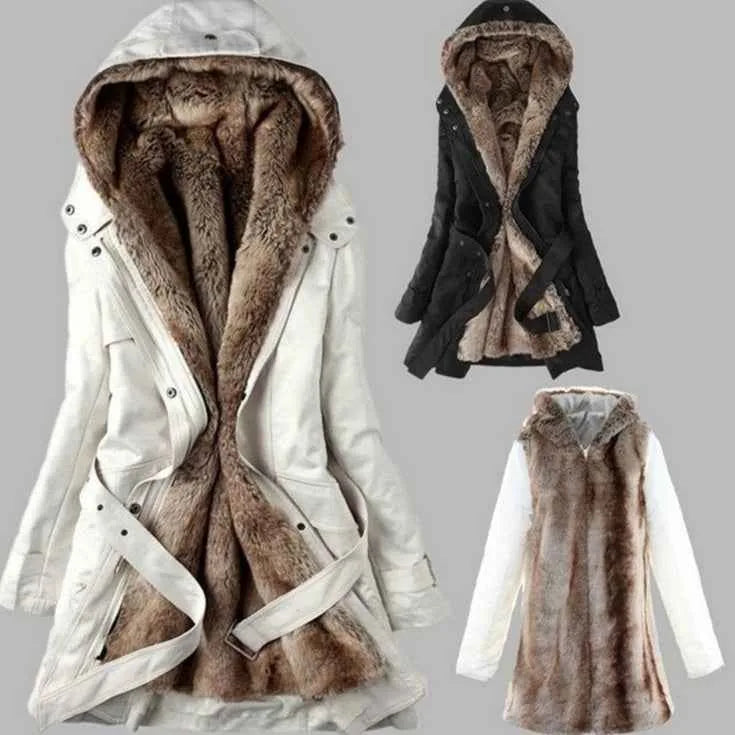 Manteau mi-long en coton doublé de laine pour femme – Doublure amovible, manches longues
