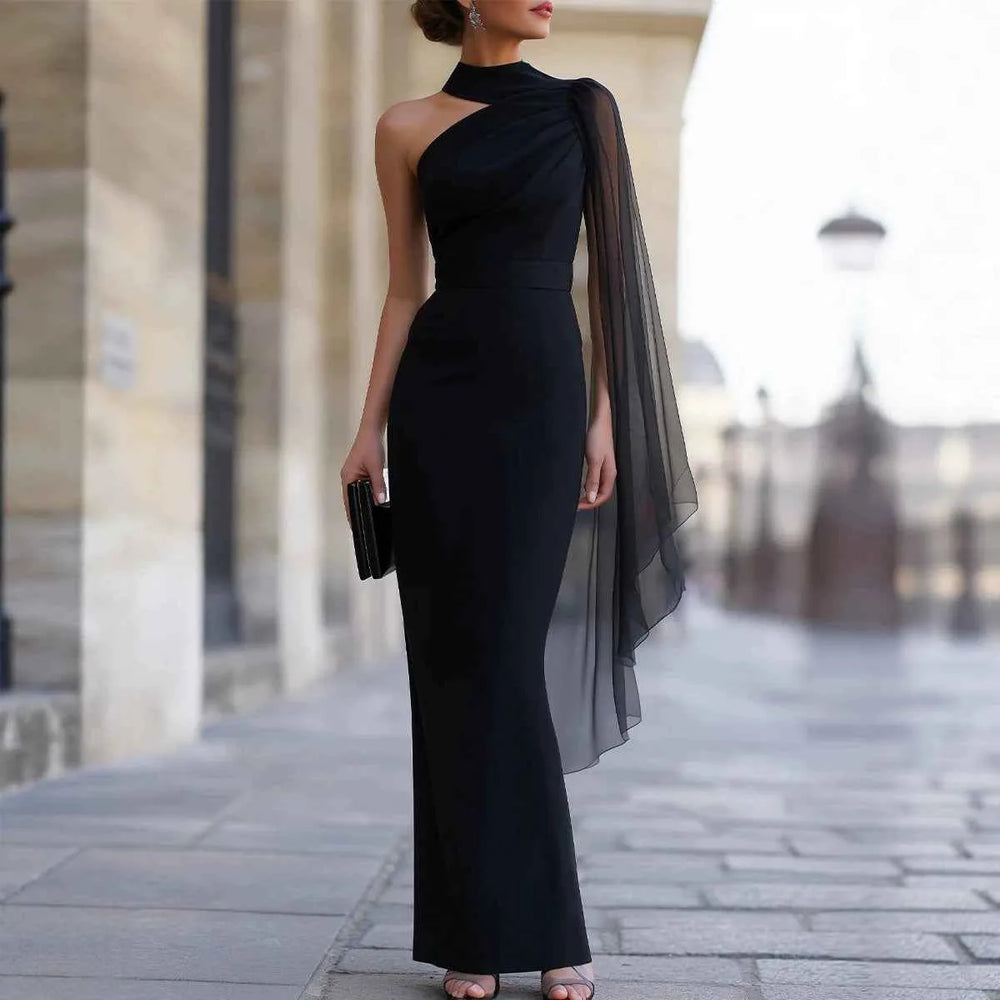 Women's Off-Shoulder Evening Gown – Elegant Black Bodycon Long Dress