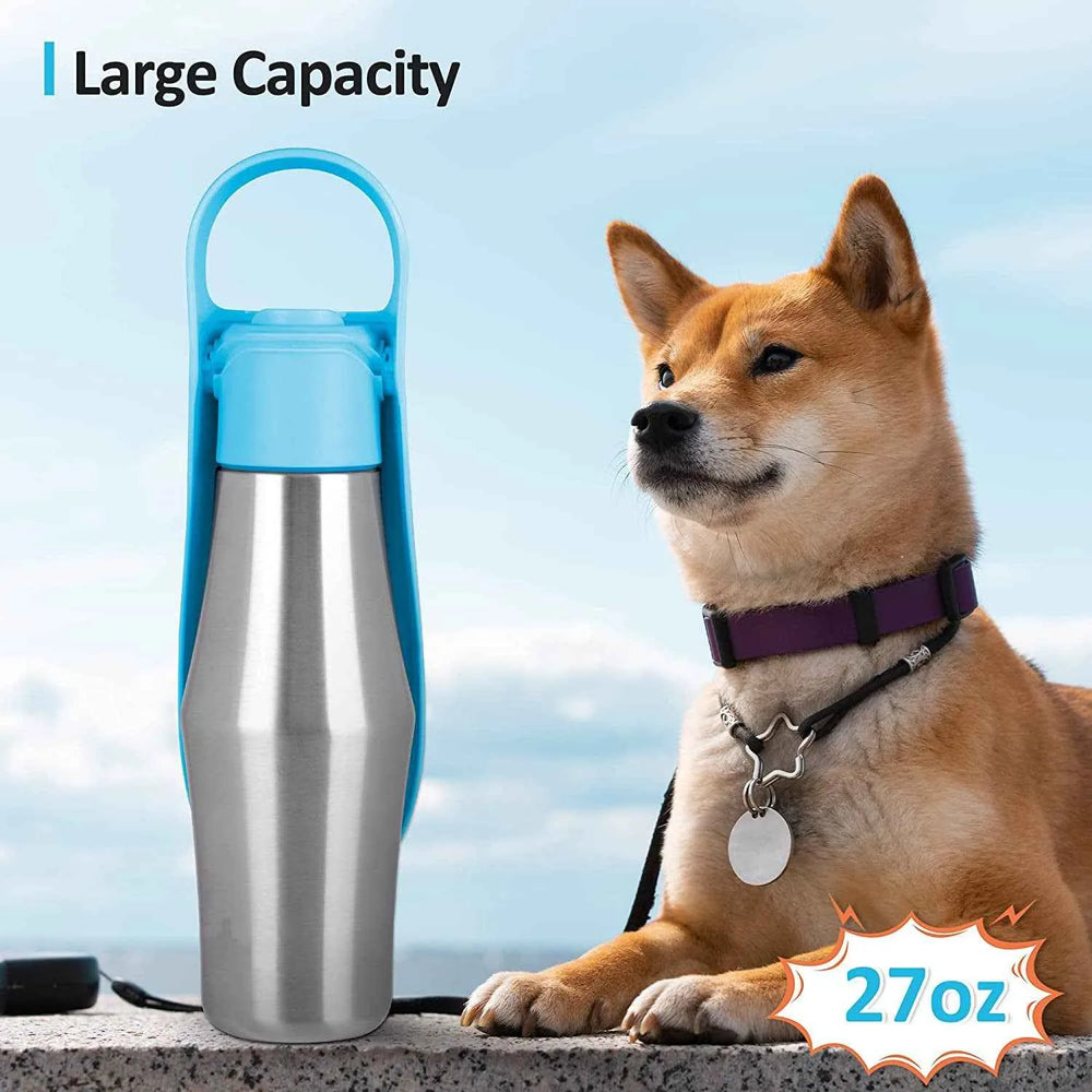 Bouteille d'eau portable pour chien de 750 ml – Distributeur d'eau pour animaux en acier inoxydable avec bol en silicone