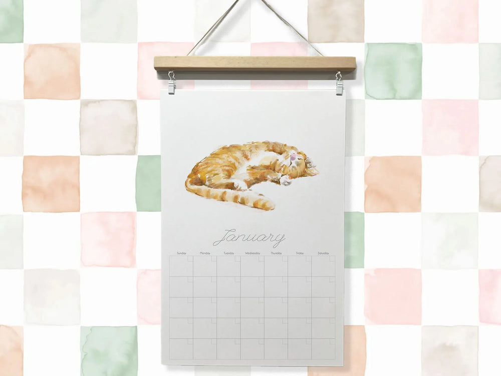 DATELESS Extra Large Wall Calendar with Magnetic Poster Hanger: Cat