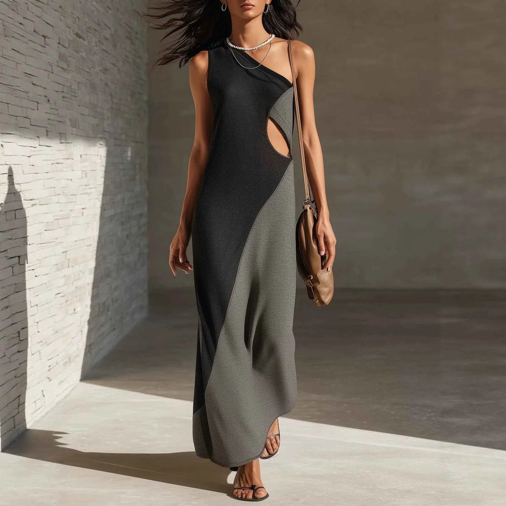 Robe mi-longue asymétrique pour femme, style patchwork décontracté