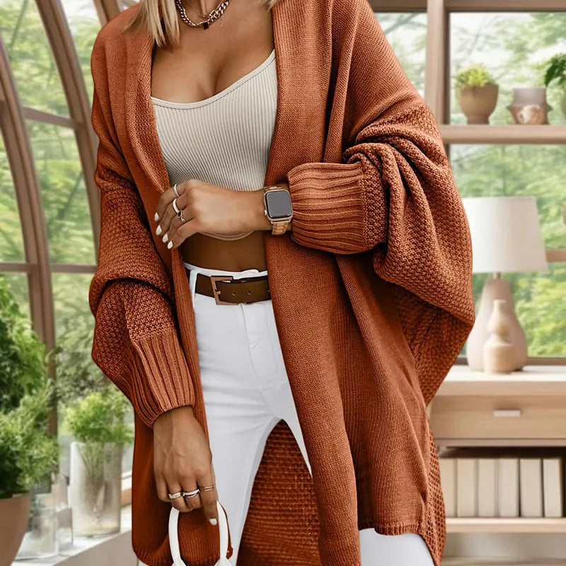 Manteau Long en Tricot pour Femme – Couleur Unie, Coupe Ample, Confortable