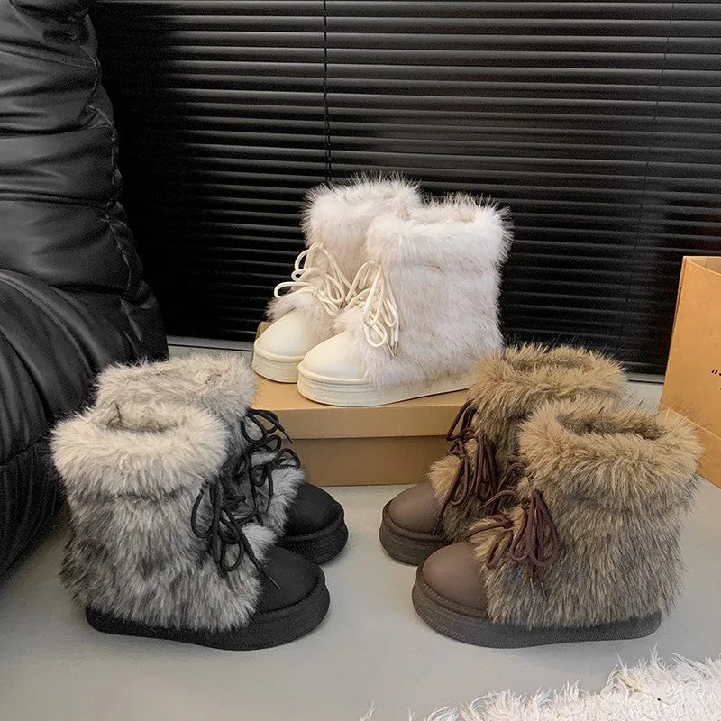 Bottines d'hiver doublées en molleton pour femmes – Chaussures chaudes rehaussantes avec semelle épaisse