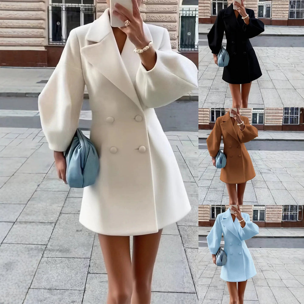 Manteau Rétro en Laine pour Femme – Veste Croisée à Manches Bouffantes avec Grandreversible