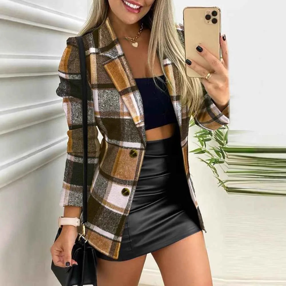 Women's Solid-Color Brushed Suit-Collar Long Sleeve Coat