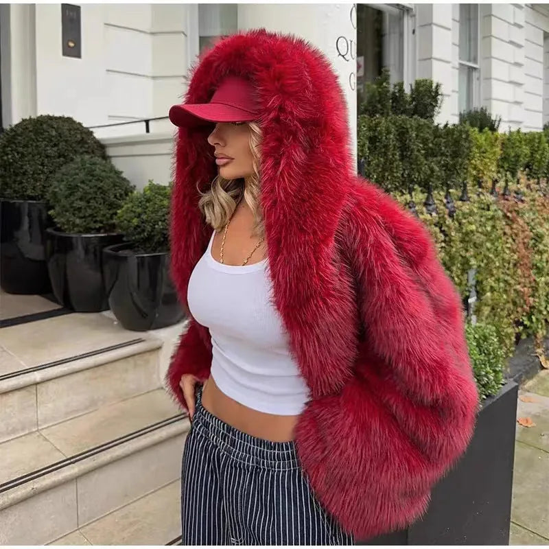 Manteau d'hiver épais et douillet en fausse fourrure pour femme