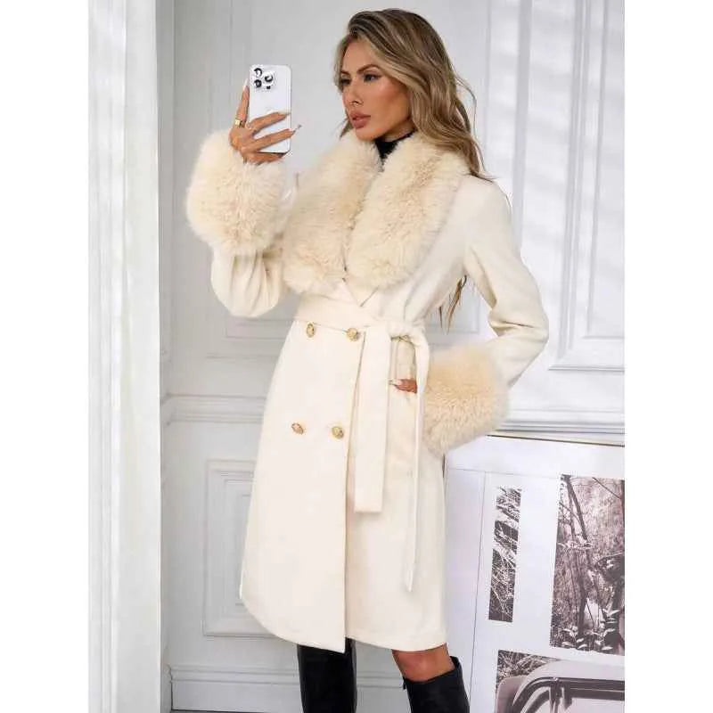 Manteau long classique pour femme, élégant à double boutonnage avec ceinture