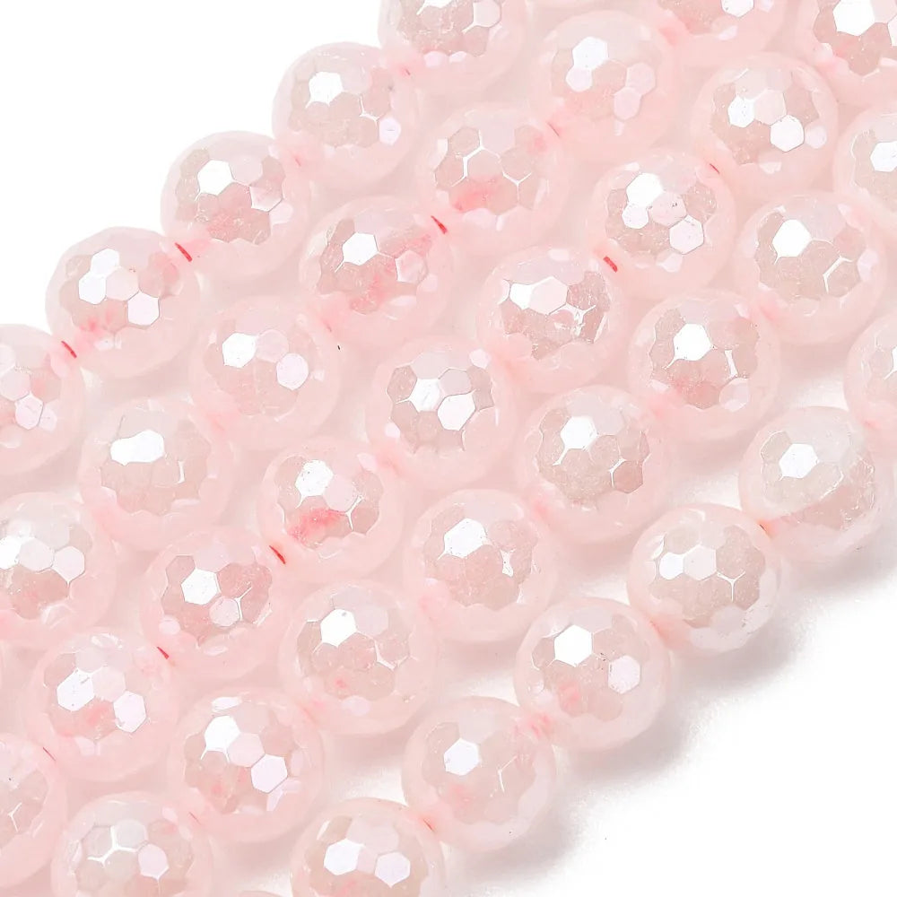 Perles de Quartz Rose Facettées Lustre Nacré Plaqué