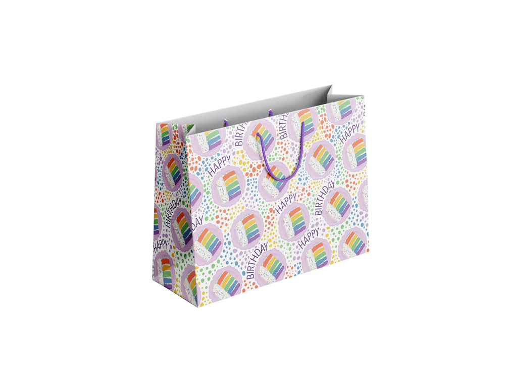 Sac Cadeau Motif Gâteau d'Anniversaire Arc-en-ciel