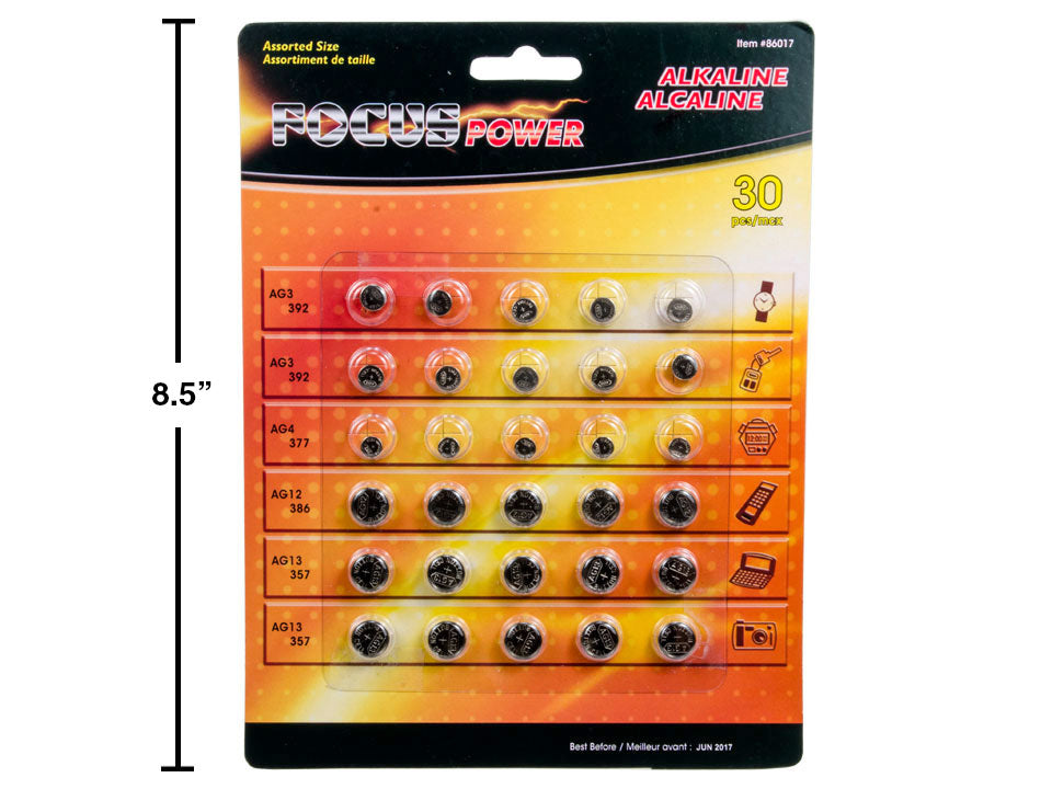 FOCUS ELECTRONICS Piles Bouton Alcalines - Lot de 30 - 86017