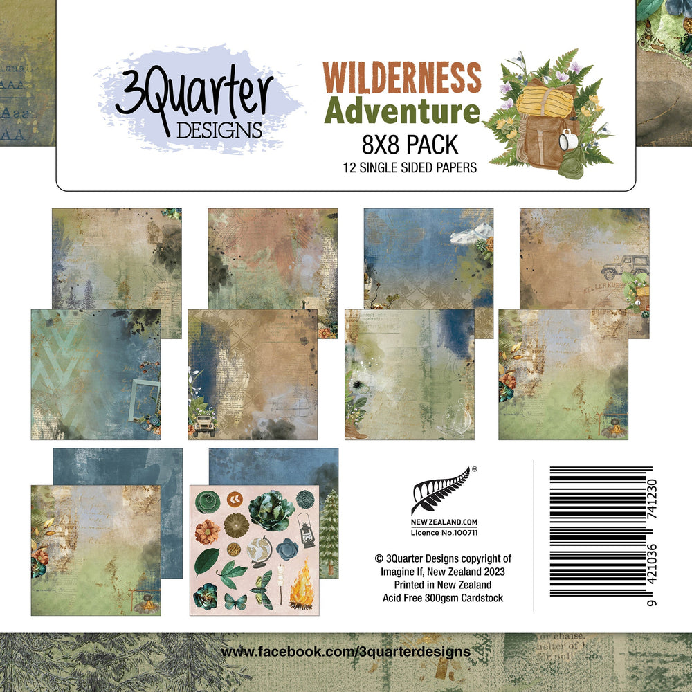 3Quarter Designs - Bloc de Papiers 20 x 20 cm - Wilderness Adventures