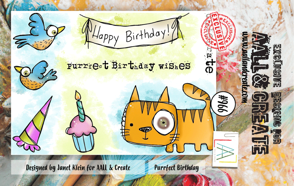AALL and Create #966 - Set de tampons A7 - Purrfect Birthday
