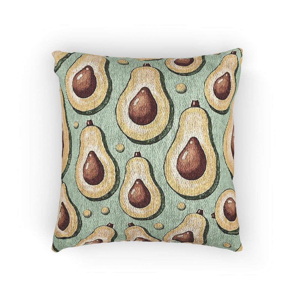 Avocado Pattern Woven Pillow — Retro Green Kitchen Decorative Throw Pillow