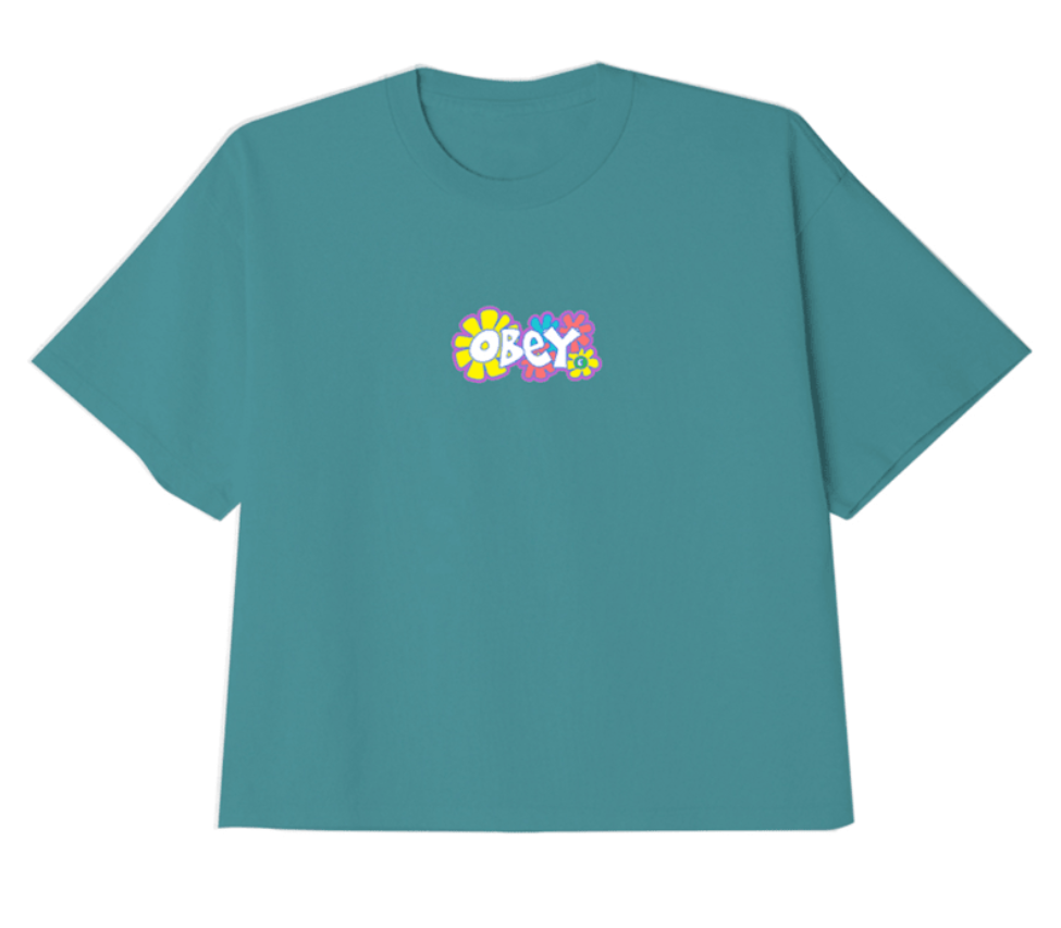 Obey 'Groovy Dasies' Haut court personnalisé - Turquoise Tonic