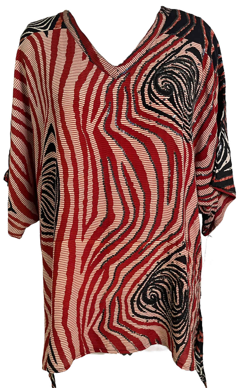 PRC6467 Tunique Longue Avatar en Soie Pure avec Liens Latéraux