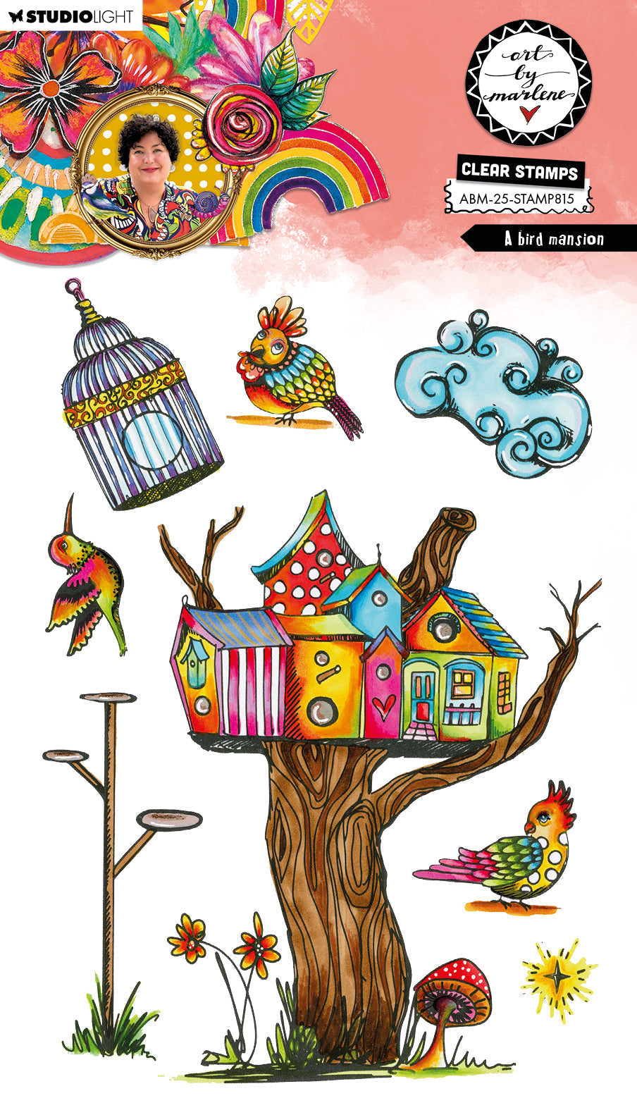 ABM Tampon Transparent A Bird Mansion Art by Marlene 8 Pièces