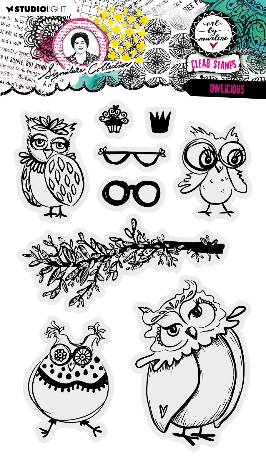 ABM Clear Stamp Owlicious Signature Collection 148x210x3mm 9 PC nr.637 — Ecstasy Crafts
