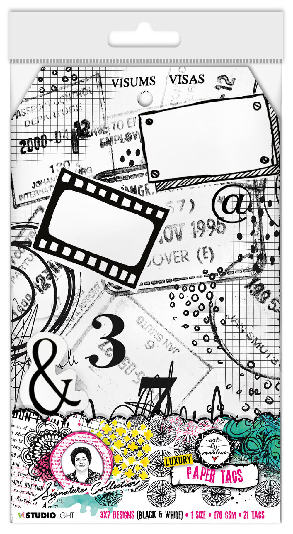ABM Paper Tags Black And White Prints Signature Collection 100x170x8mm 21 PC nr.01