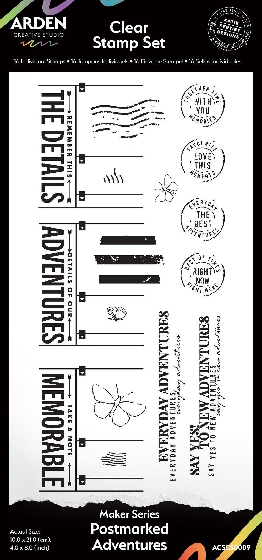 Arden Creative Studio Maker Series Postmarked Adventures 4 in x 8 in Clear Stamp Set