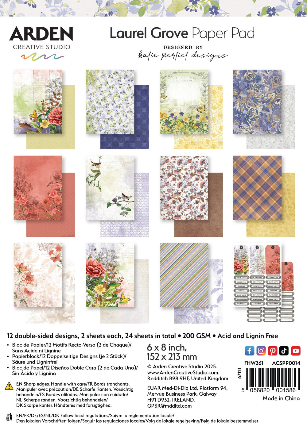 Arden Creative Studio Laurel Grove Bloc de papier 15,2 cm x 20,3 cm