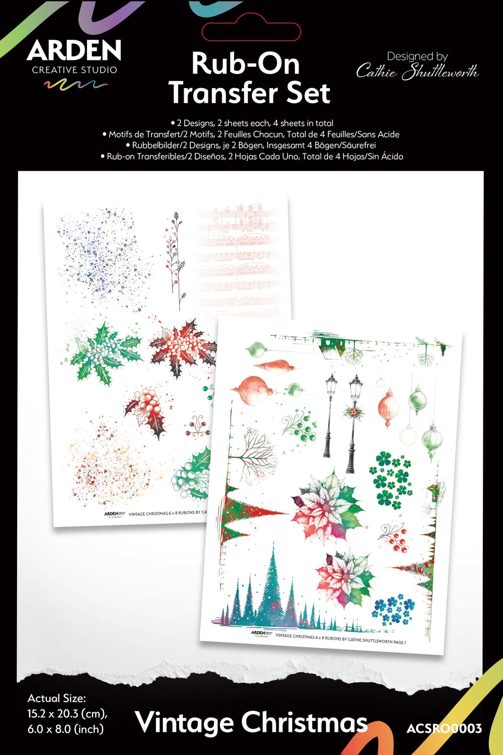 Arden Creative Studio Lot de transferts à frotter Noël vintage 15 cm x 20 cm