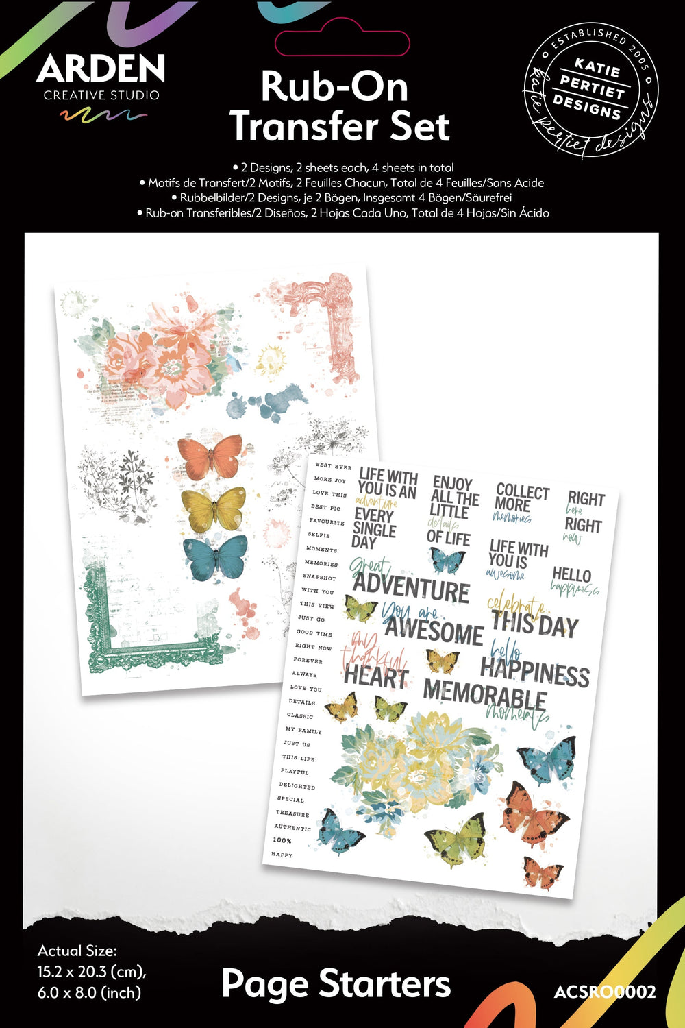 Lot de transferts à frotter Arden Creative Studio Page Starters 6 po x 8 po