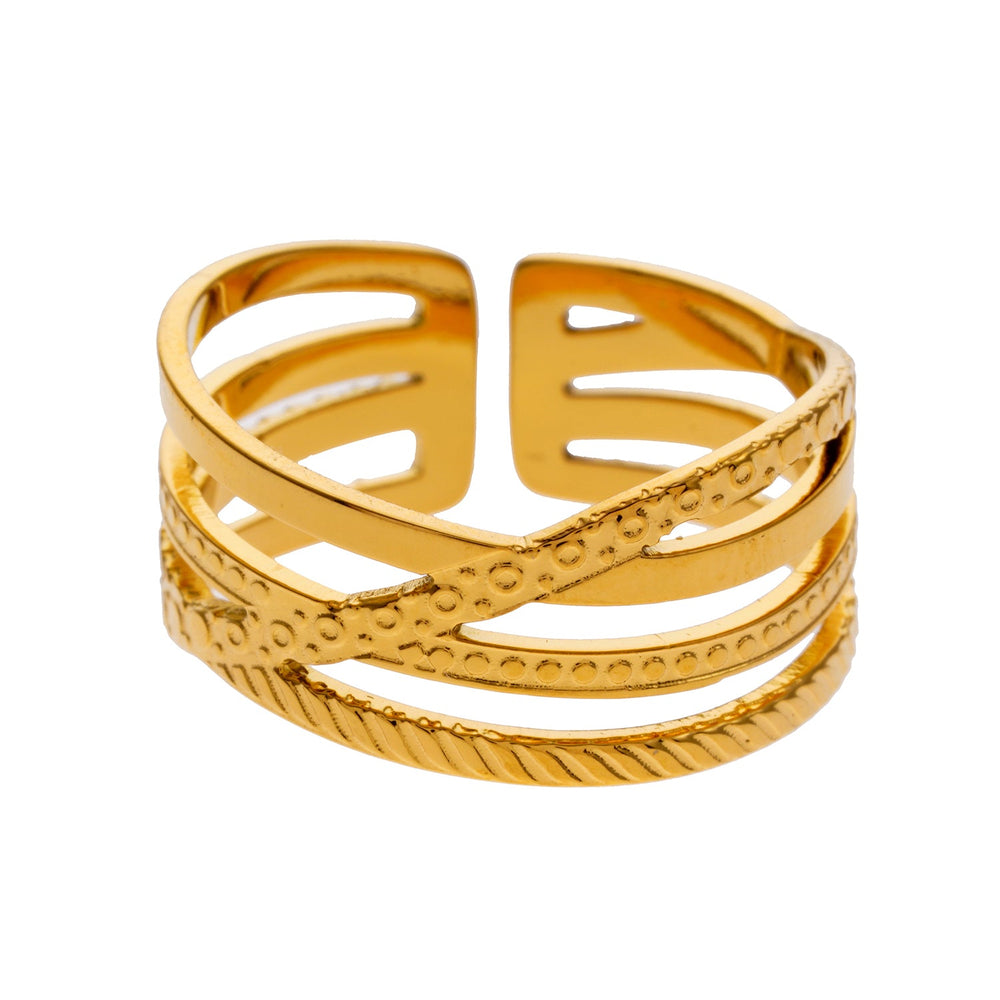 ALOIS : Bague texturée or superposée à croisillons