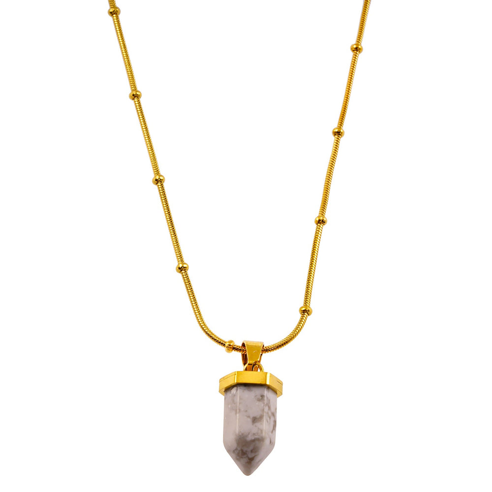 AMÉLIE : Pendentif en turquoise blanche sur chaîne torsadée texturée peau de serpent