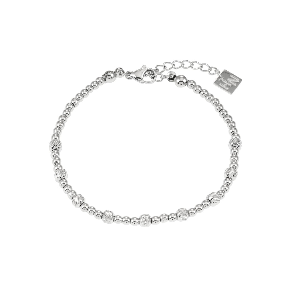 Style ANNABETH : Bracelet à chaîne en or blanc à fusion de perles jumelles (ton argent)
