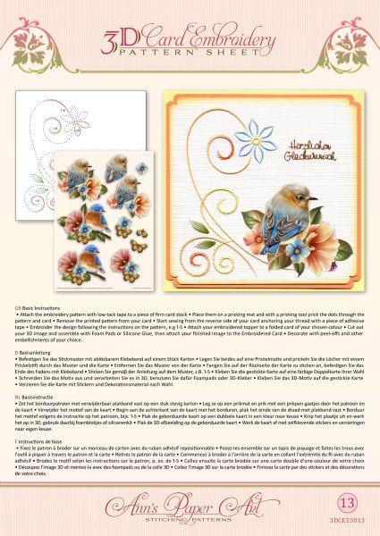 Patron de broderie sur papier Ann - Oiseaux bleus